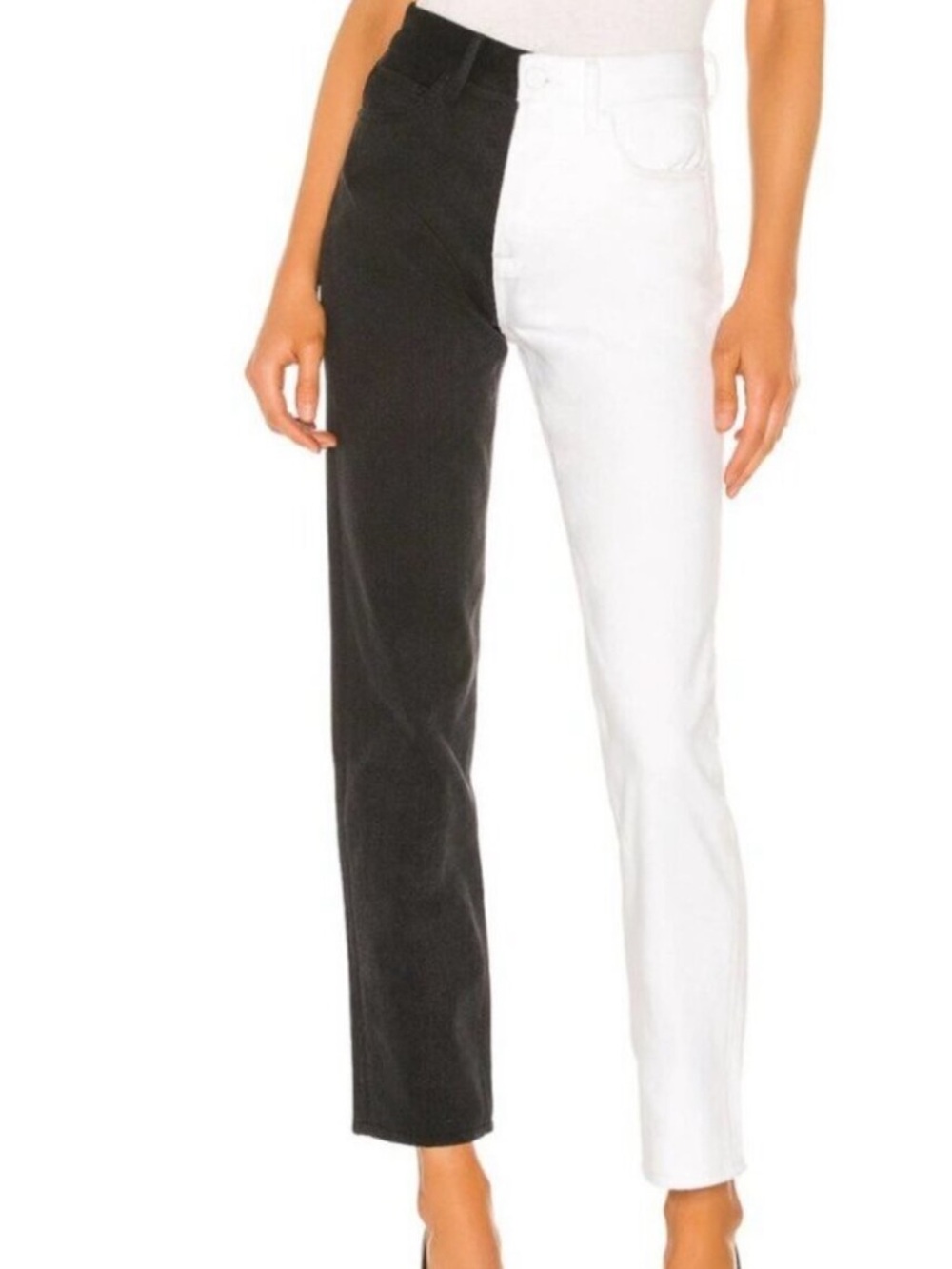 Girlfriend Black and White Two-Tone Button-Front Jeans